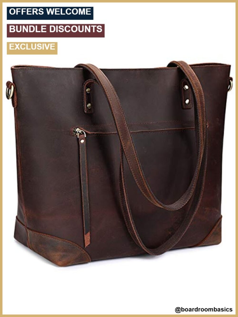 Genuine Leather Shoulder Bag Large Tote Work Crossbody Fits 15.6" Laptop